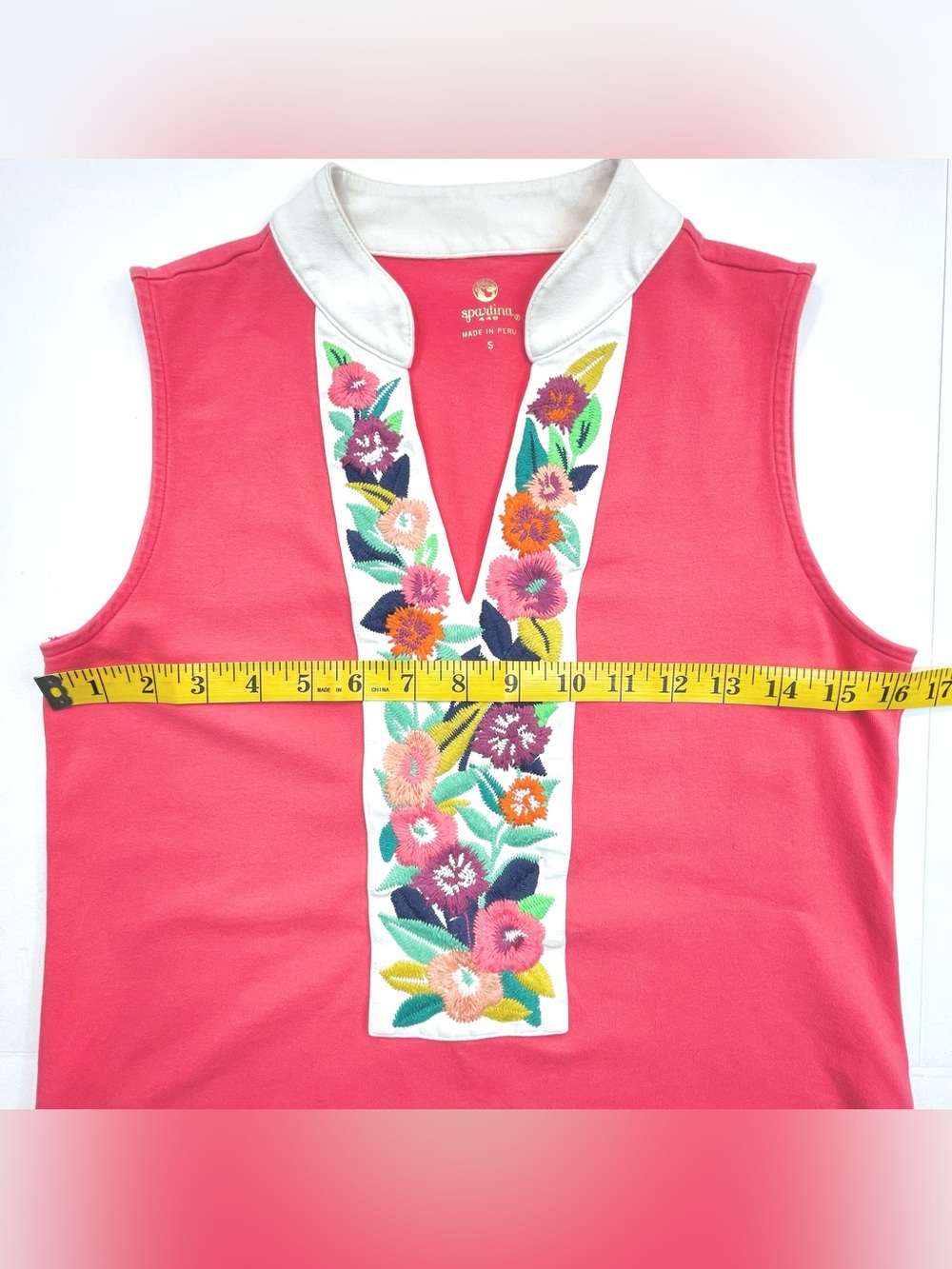 SPARTINA 449 Sleeveless Embriodered V-Neck Coral Tank Top Size Small - Picture 8 of 9